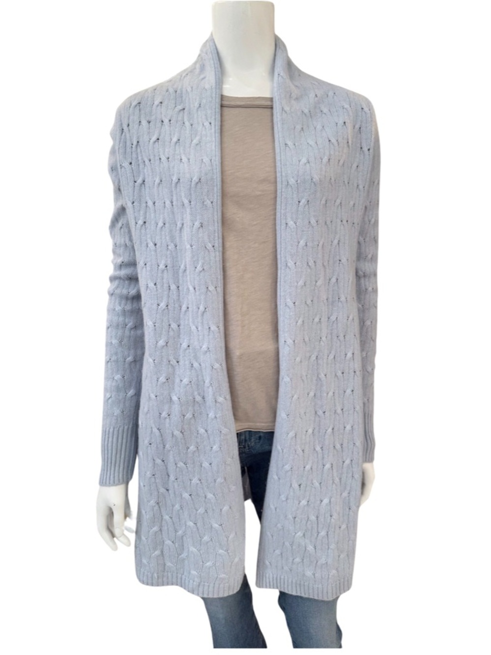 Cortland Park 100% cashmere Sophie cable knit long open cardigan Size M